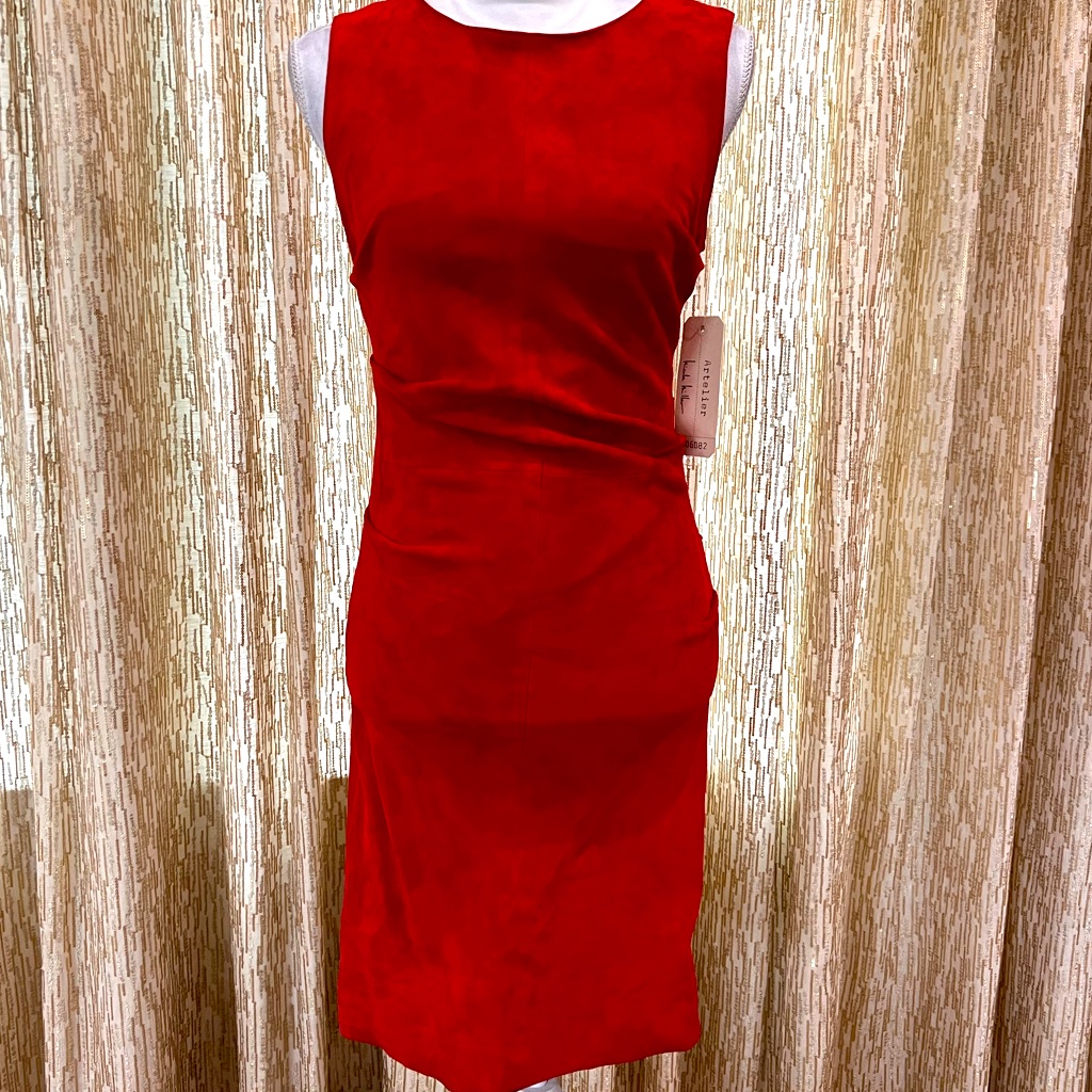 Nwt Nicole Miller Atelier Ruched Red Suede Dress